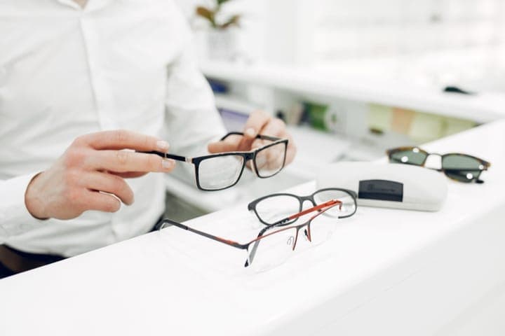Customer trying on eyeglasses